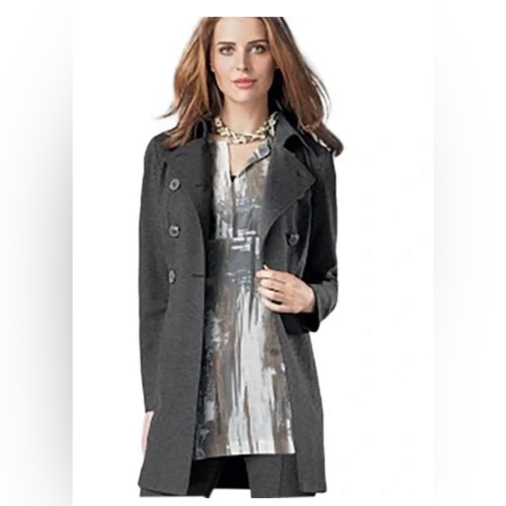 Cabi #648 Ponte Casablanca Trench Coat Dark Gray Medium